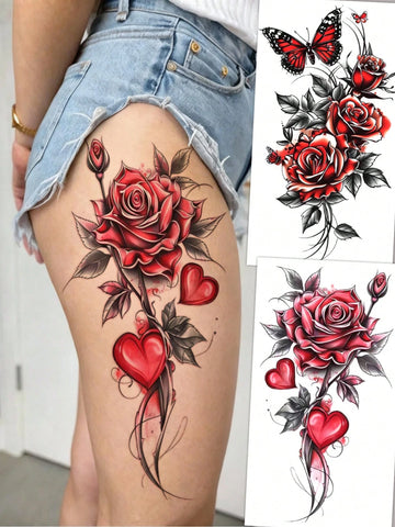 Colorful Flower Butterfly Love Tattoo Set