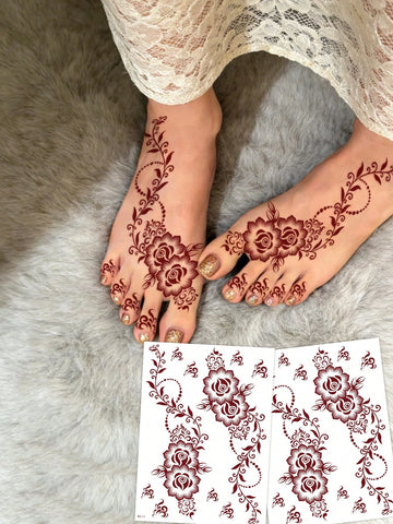 Henna Floral Toe Hand Tattoo Set