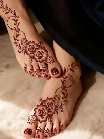 Henna Floral Toe Hand Tattoo Set