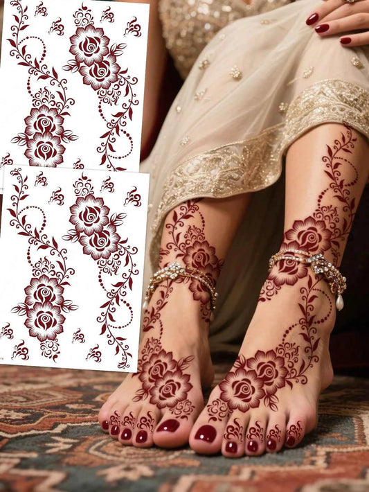 Henna Floral Toe Hand Tattoo Set