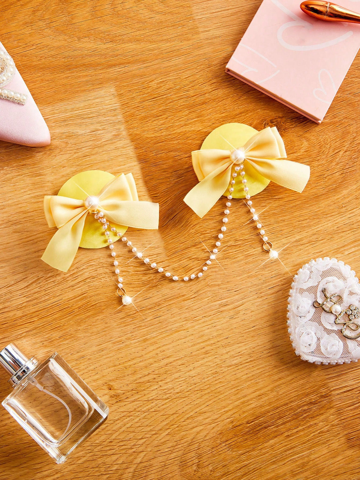 Pink Bow Pearl Chain Pasties