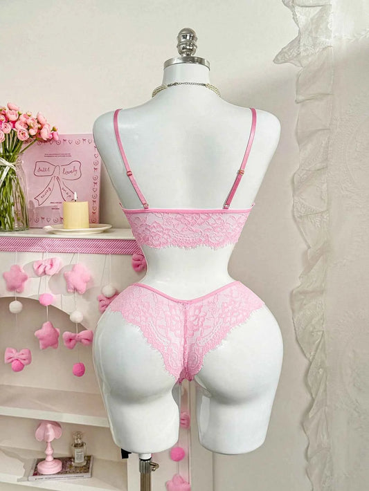 2pc Pink Lace Women's Lingerie Set
