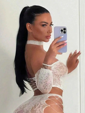 Women's Sexy Lingerie Set, Fishnet Babydoll Jumpsuit 2 Pieces Sleepwear & Bikini Cover Up