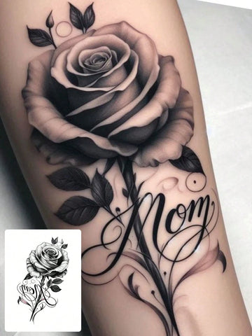 Rose Mom Text Tattoo Sticker