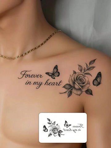 Vintage Rose Butterfly Tattoo Sticker
