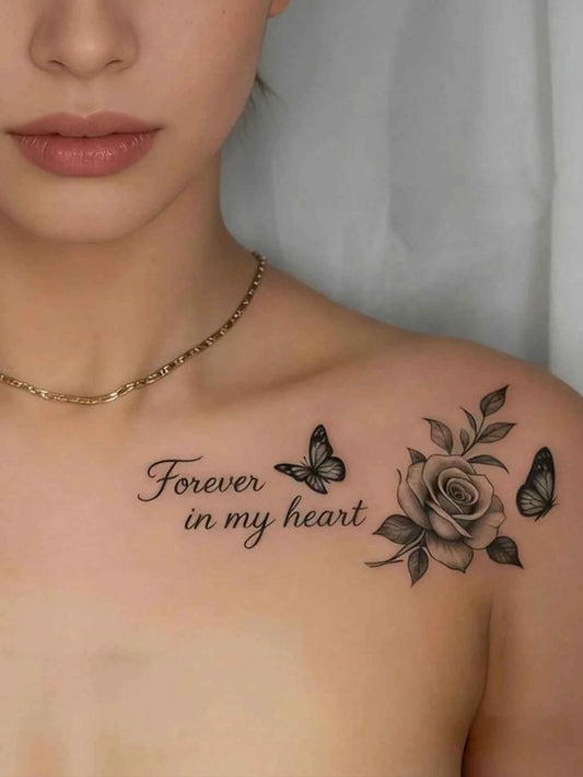 Vintage Rose Butterfly Tattoo Sticker