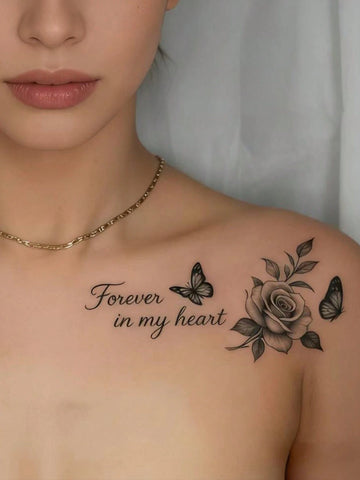 Vintage Rose Butterfly Tattoo Sticker