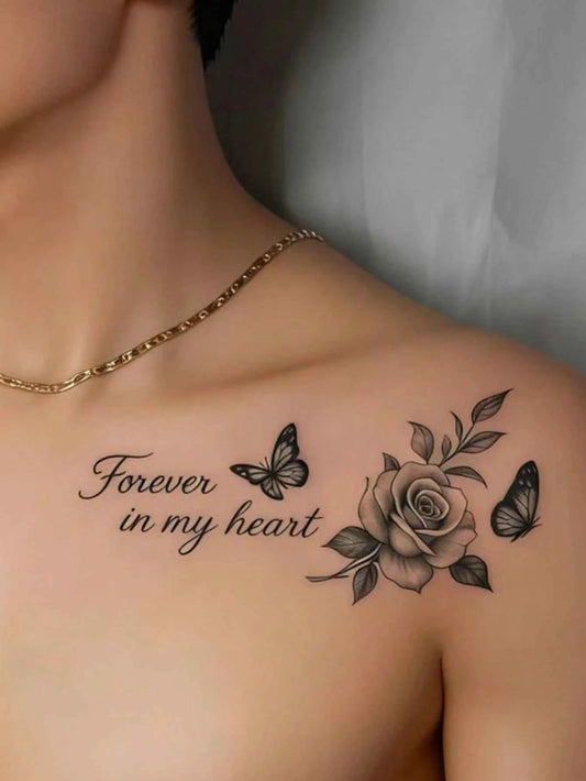 Vintage Rose Butterfly Tattoo Sticker