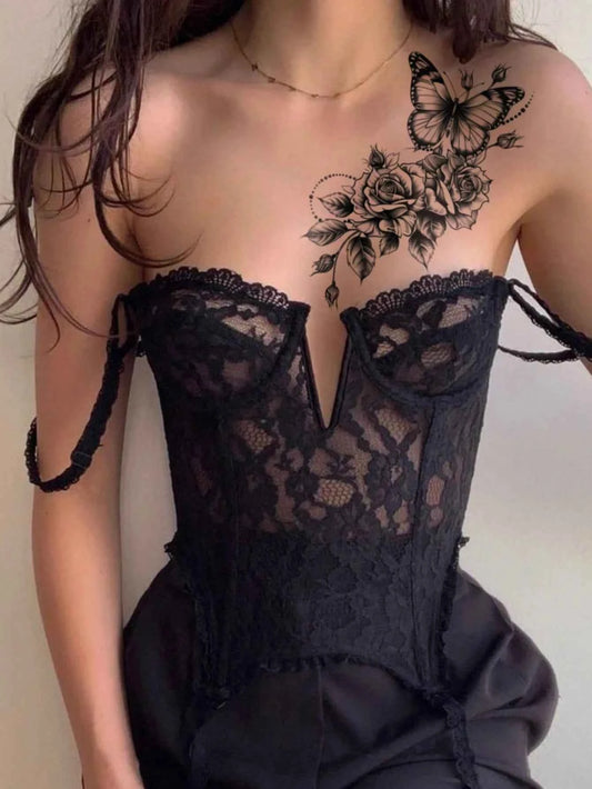 Black Butterfly Floral Tattoo Set