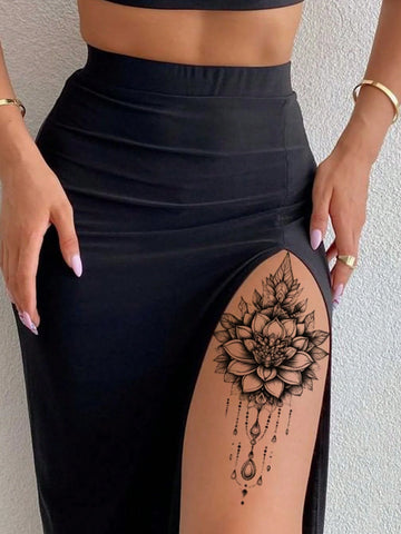 Black Floral Lotus Butterfly Tattoo Set