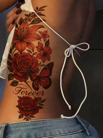 Colorful Flower Butterfly Tattoo Set
