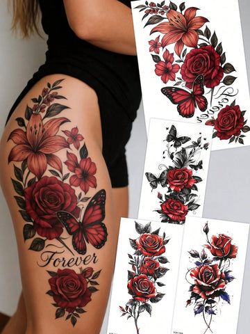 Colorful Flower Butterfly Tattoo Set