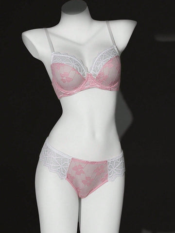 Baby Pink Blush Lace Underwire LingerieSet