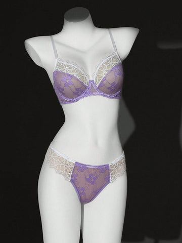 Purple Lace Wireless Lingerie Set