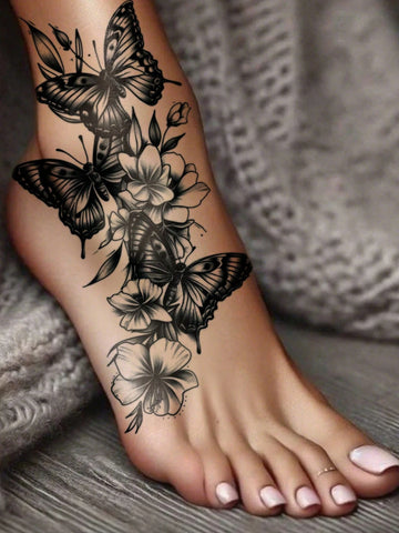Black Butterfly Floral Tattoo Set II