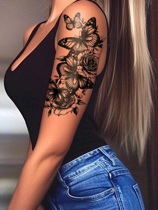 Black Butterfly Floral Tattoo Set II