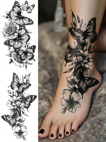 Black Butterfly Floral Tattoo Set II