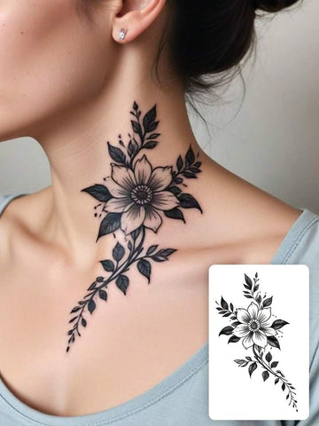 Floral Vine Neckline Tattoo Sticker
