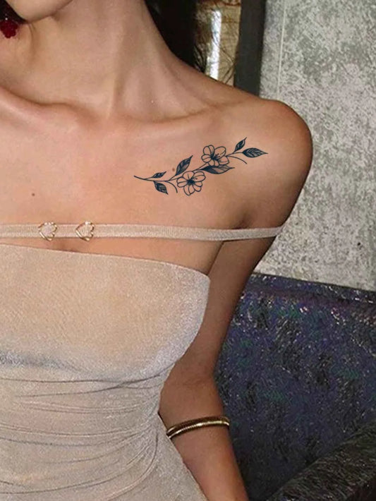 Floral Line Drawing Tattoo Sticker