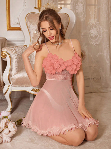 3D Floral Lace Sheer Camisole Nightie - TFI Lingerie Pakistan - Image 4