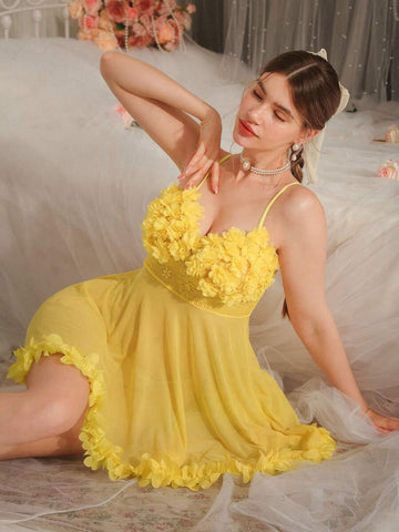 3D Flower Lace See-Through Cami Sleep Nightie - TFI Lingerie Pakistan - Image 6