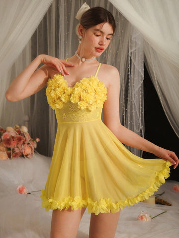 3D Flower Lace See-Through Cami Sleep Nightie - TFI Lingerie Pakistan - Image 4