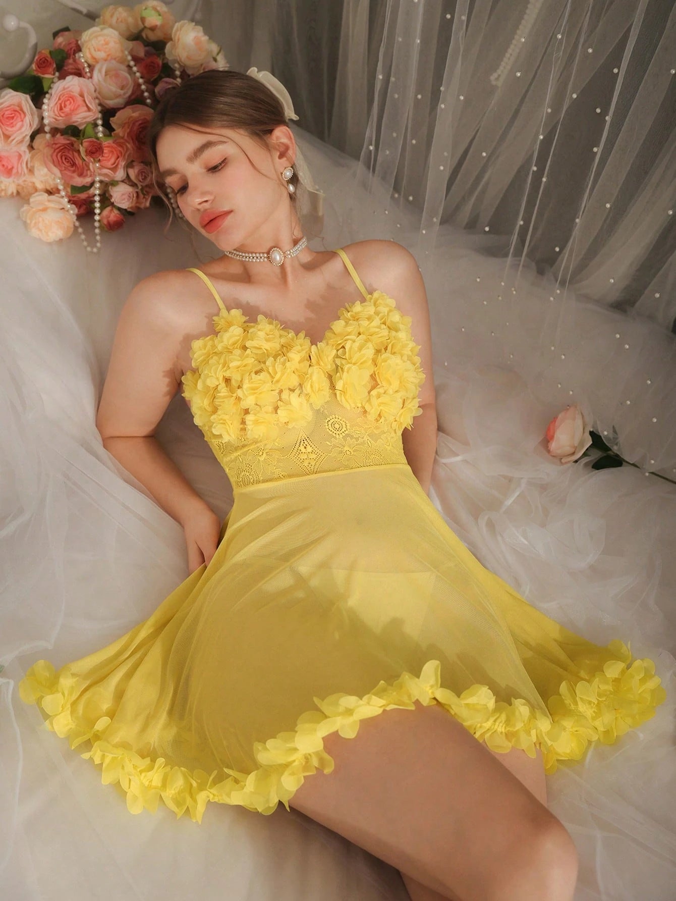 3D Flower Lace See-Through Cami Sleep Nightie - TFI Lingerie Pakistan - Image 5