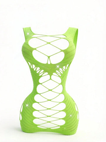 Mesh Lace Spaghetti Strap Nightgown - Green