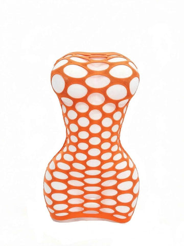 Fishnet Mini Dress Seamless Jumpsuit - Orange