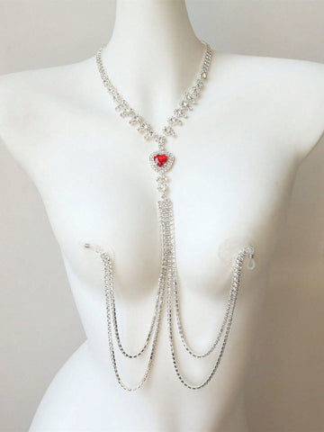 Red Heart Crystal Chest Chain