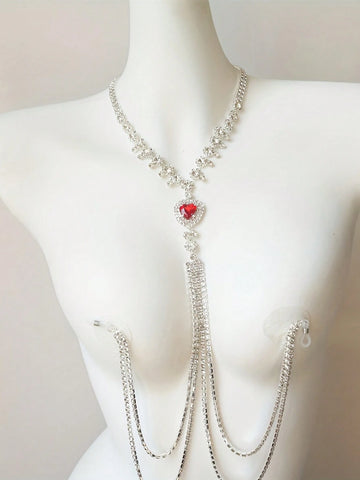 Red Heart Crystal Chest Chain