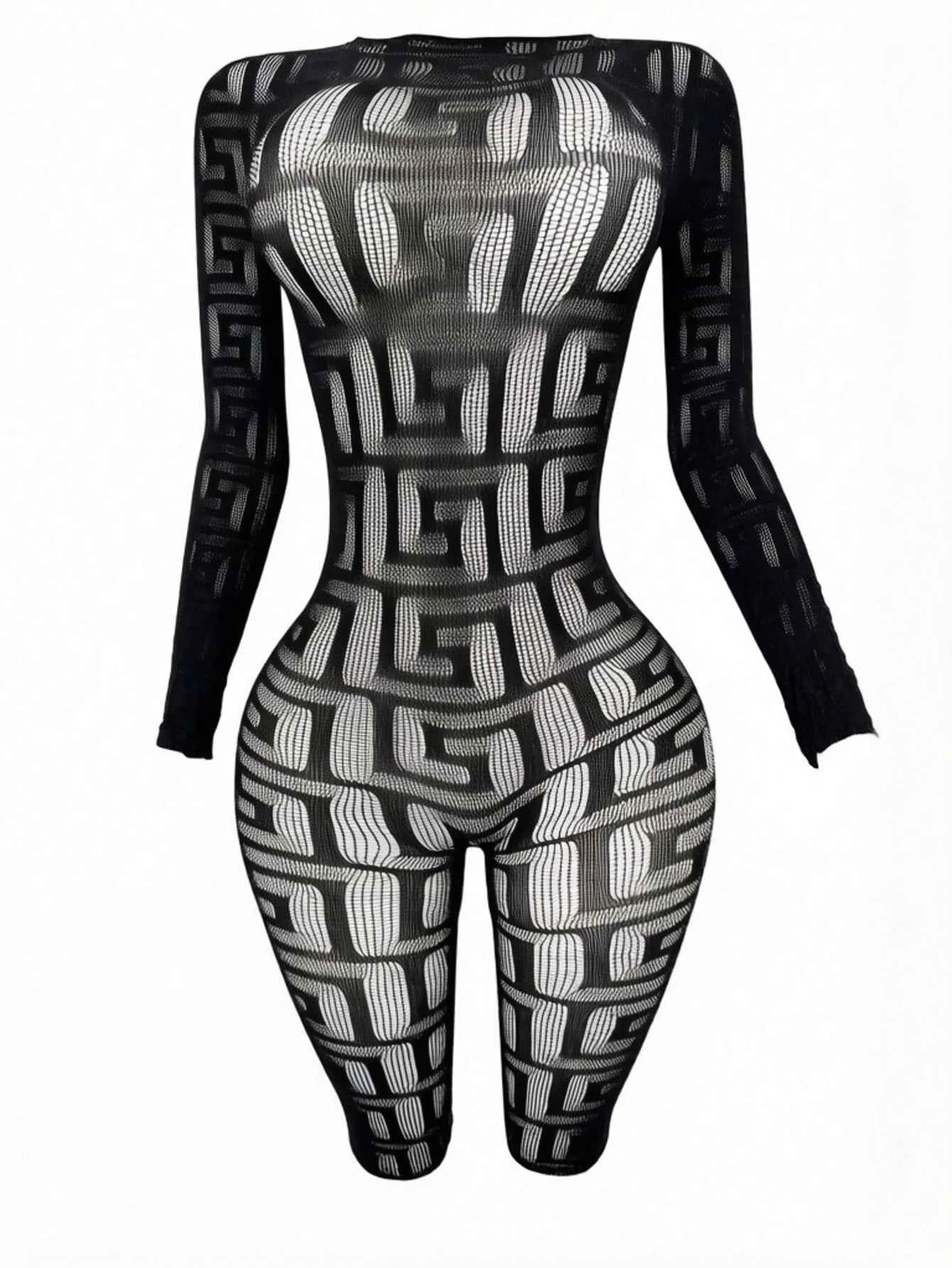 Mesh Dance Outfit Fishnet Jumpsuit