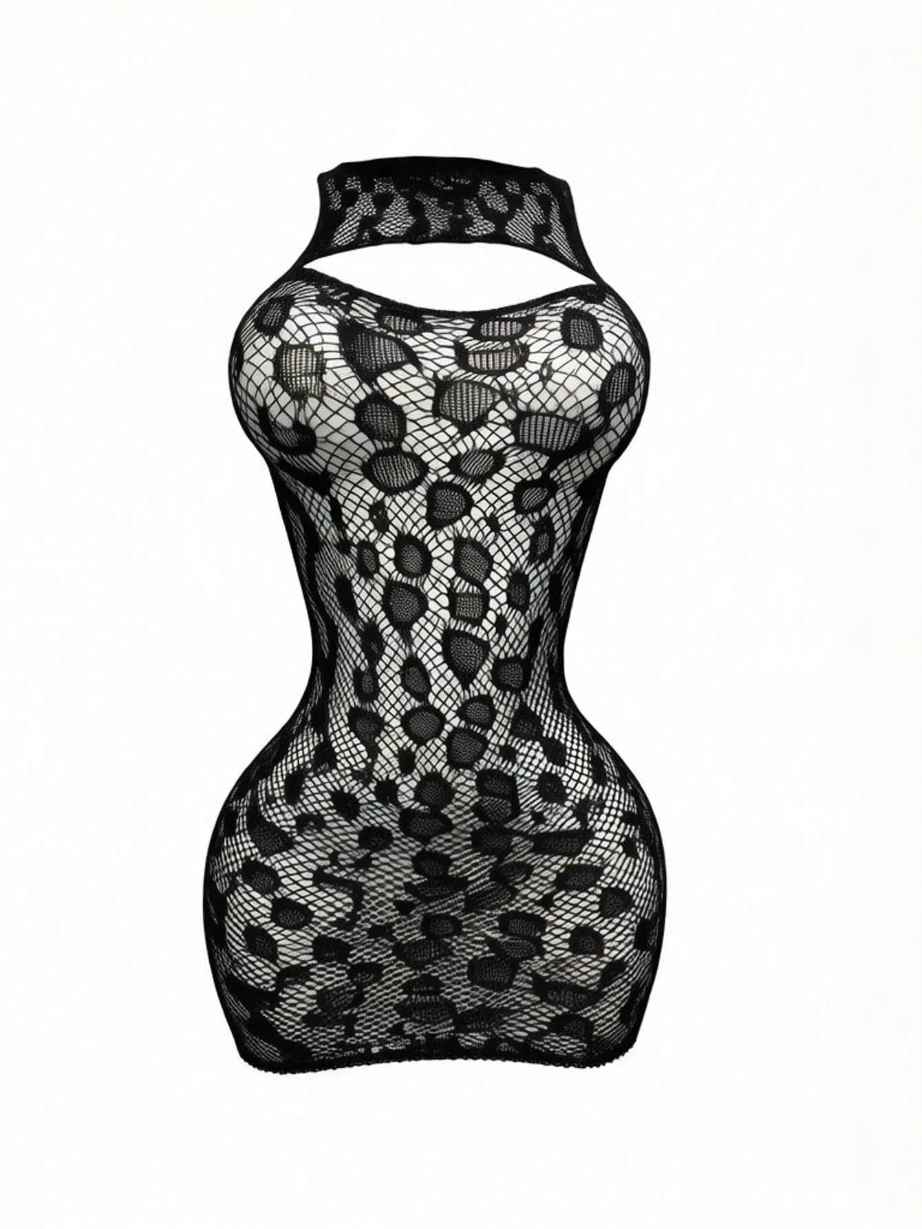 Leopard Print Cutout Stocking Dress