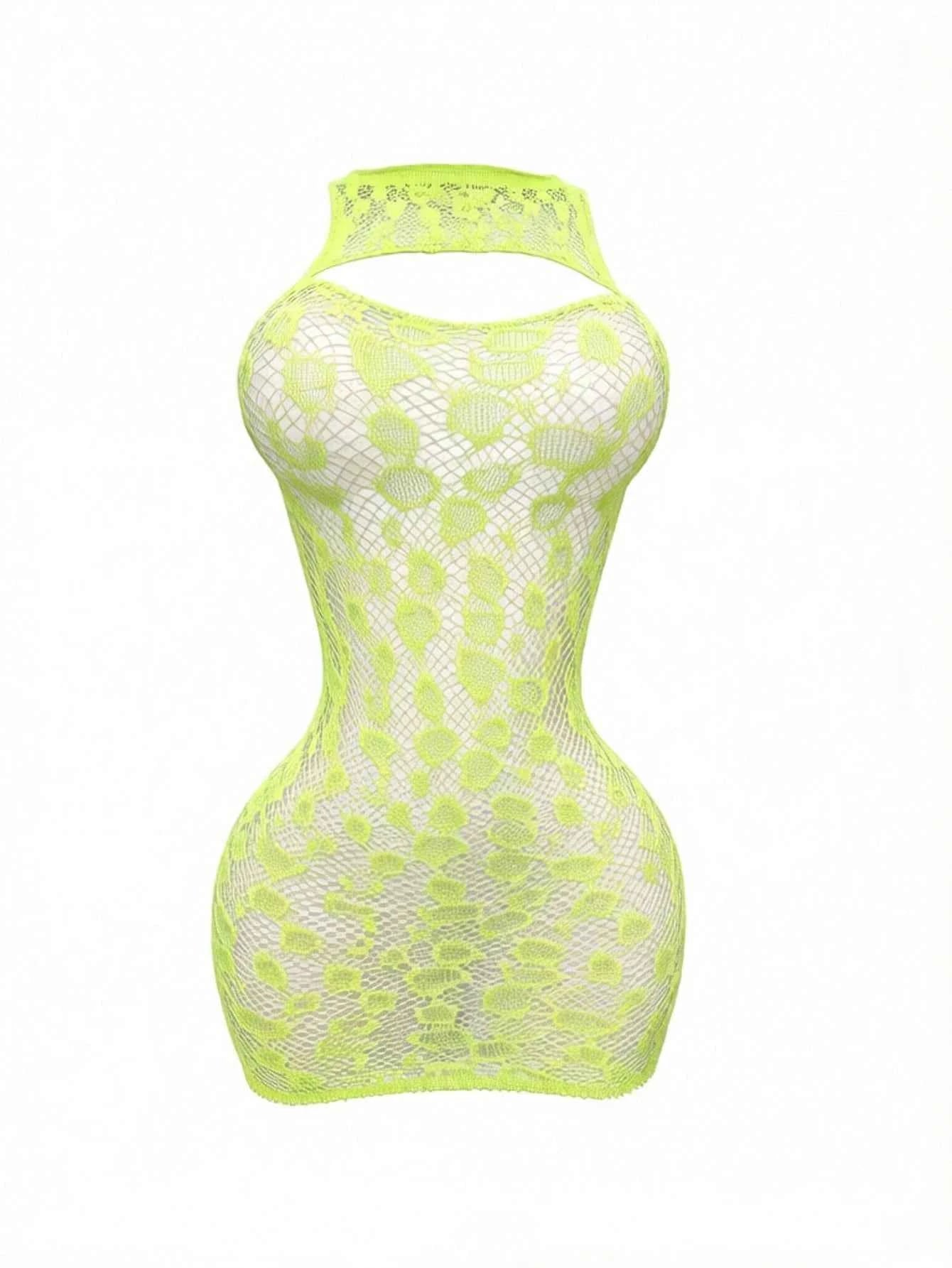 Neon Green Leopard Print Cutout Dress
