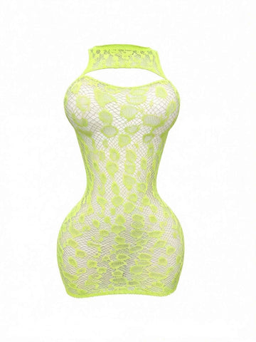 Neon Green Leopard Print Cutout Dress