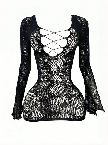 Mesh Hollow Out Sheer Cover-Up Dress