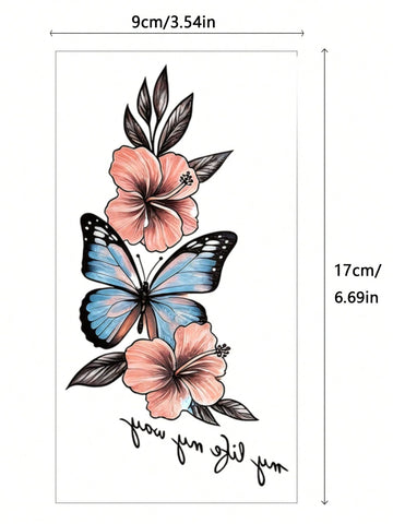 Purple Butterfly Flower Tattoo Set