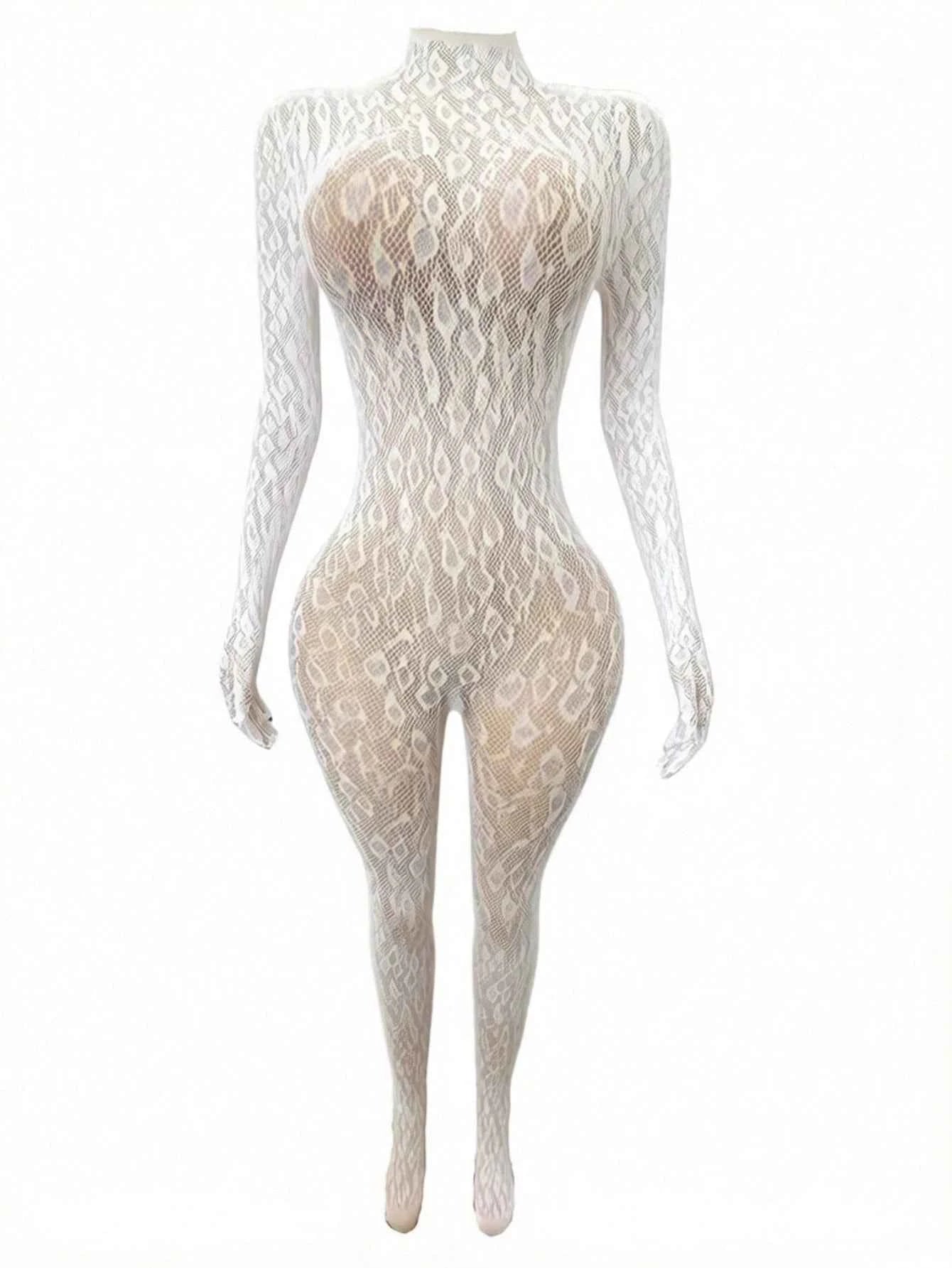 Sexy Women's Mesh Jumpsuit Hollow Out Jumpsuit Mesh Jumpsuit One-Piece Nightgown Party Outfit Cover-Up