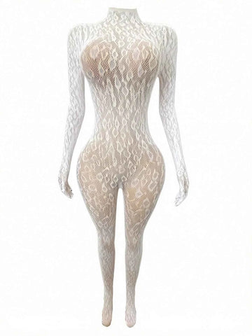 Sexy Women's Mesh Jumpsuit Hollow Out Jumpsuit Mesh Jumpsuit One-Piece Nightgown Party Outfit Cover-Up