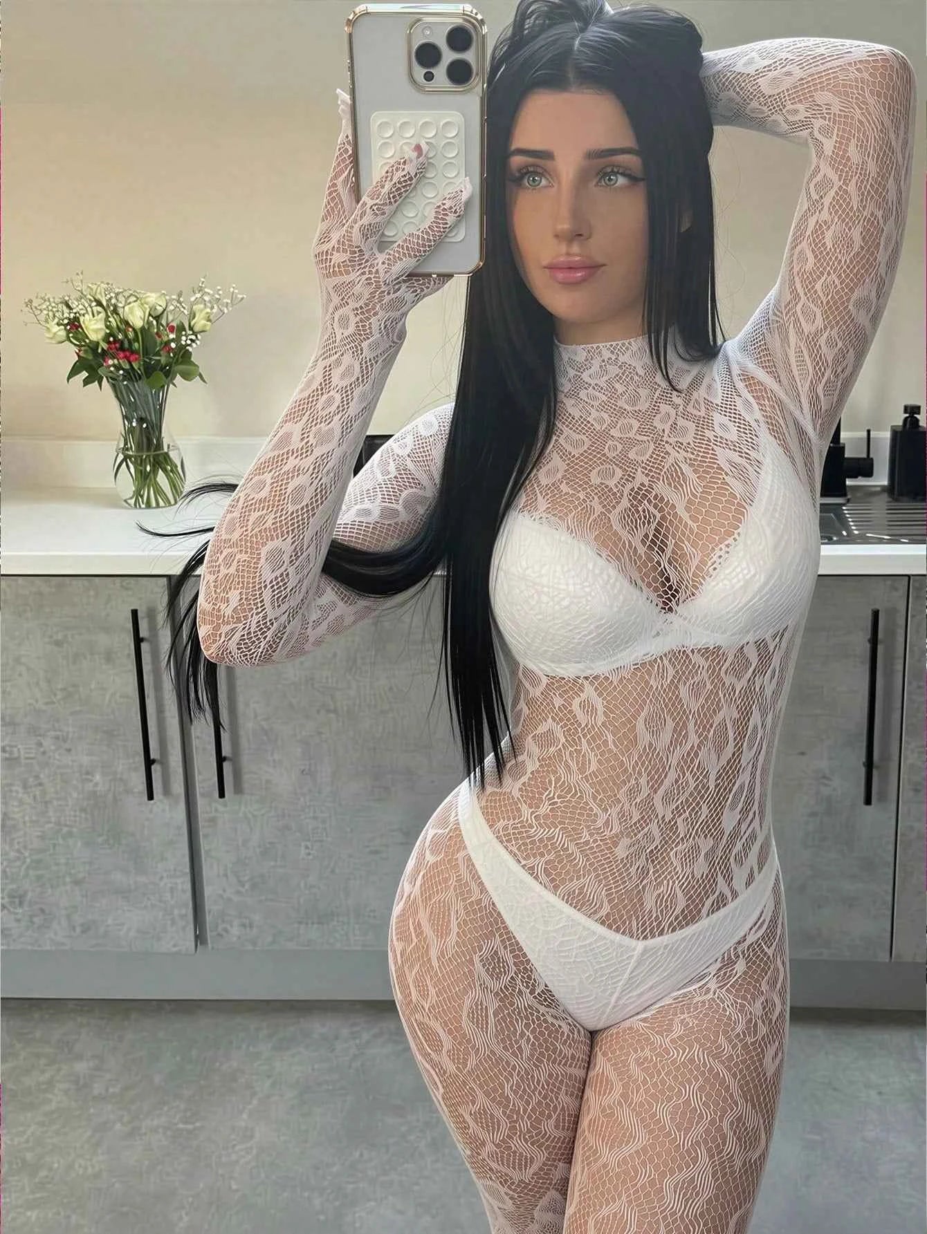 Sexy Women's Mesh Jumpsuit Hollow Out Jumpsuit Mesh Jumpsuit One-Piece Nightgown Party Outfit Cover-Up
