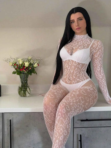 Sexy Women's Mesh Jumpsuit Hollow Out Jumpsuit Mesh Jumpsuit One-Piece Nightgown Party Outfit Cover-Up