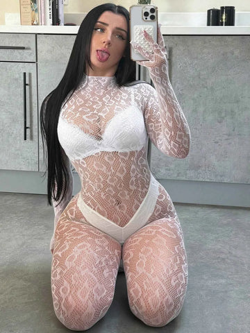 Sexy Women's Mesh Jumpsuit Hollow Out Jumpsuit Mesh Jumpsuit One-Piece Nightgown Party Outfit Cover-Up