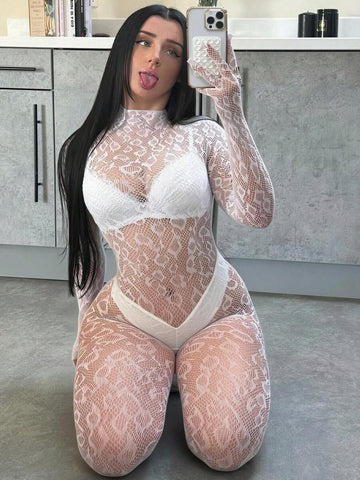 Mesh Hollow Out One-Piece Nightgown Jumpsuit