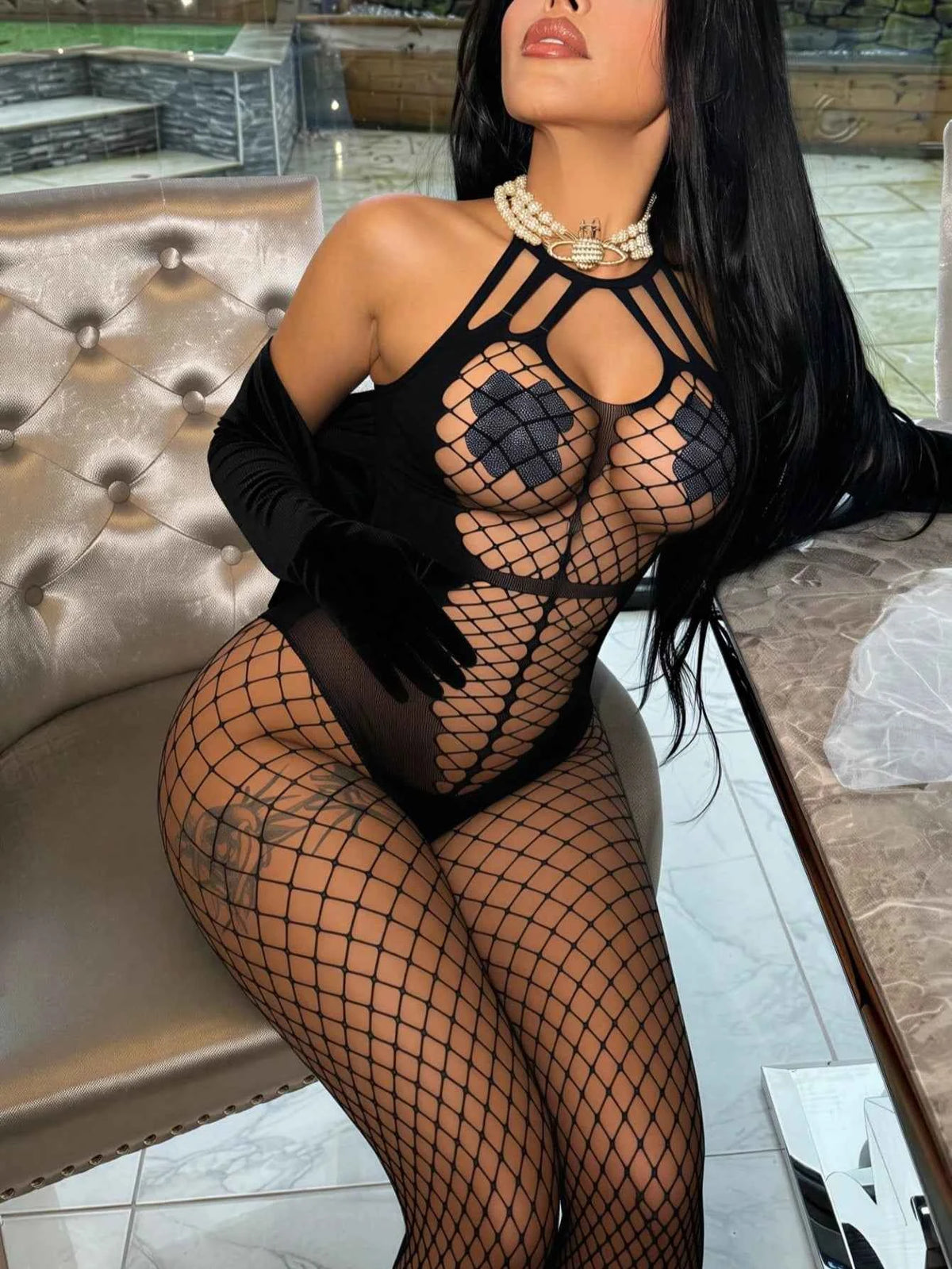 Fishnet Bodystocking Halterneck Bodysuit II