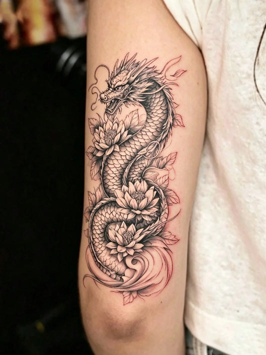 Black Dragon Lotus Tattoo Set