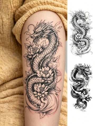Black Dragon Lotus Tattoo Set
