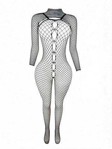 Women's Sexy Mesh Fishnet Jumpsuit, Off-Shoulder Lingerie, Tight-Fitting Dance Costume Outerwear