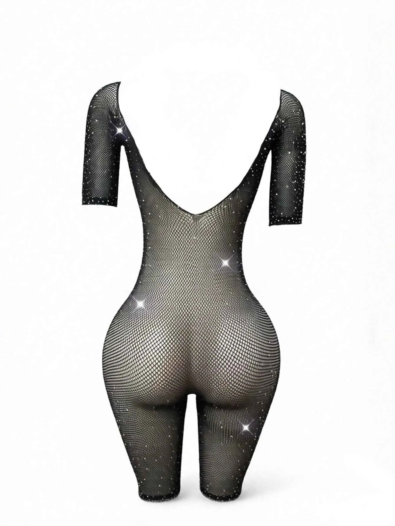 Rhinestone Mesh Romper Shorts