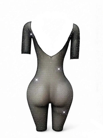 Rhinestone Mesh Romper Shorts