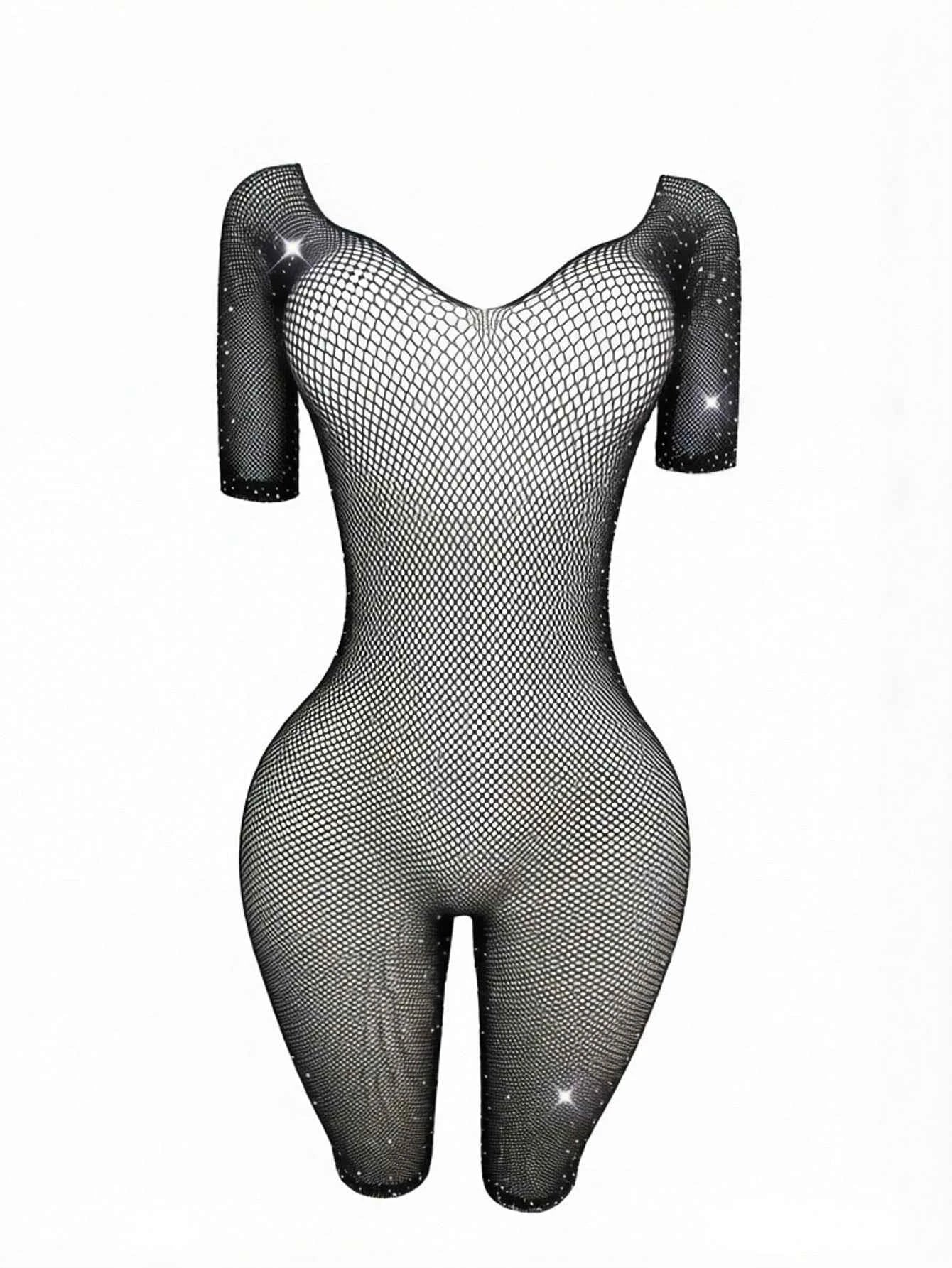 Rhinestone Mesh Romper Shorts